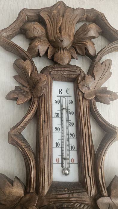 Termometru barometru lemn masiv vintage