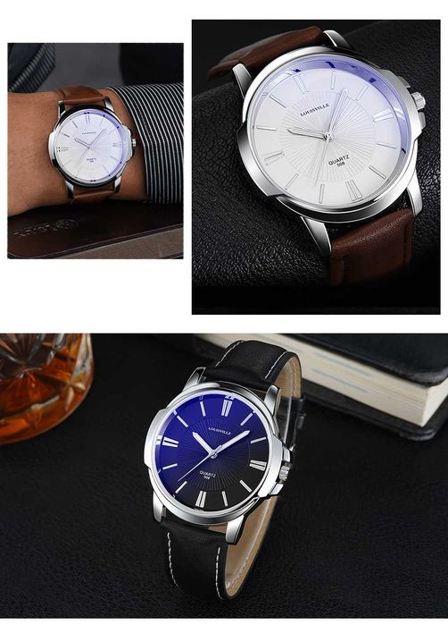 Мъжки часовник LOUISVILLE с каишка от кожа и корпус от алуминий