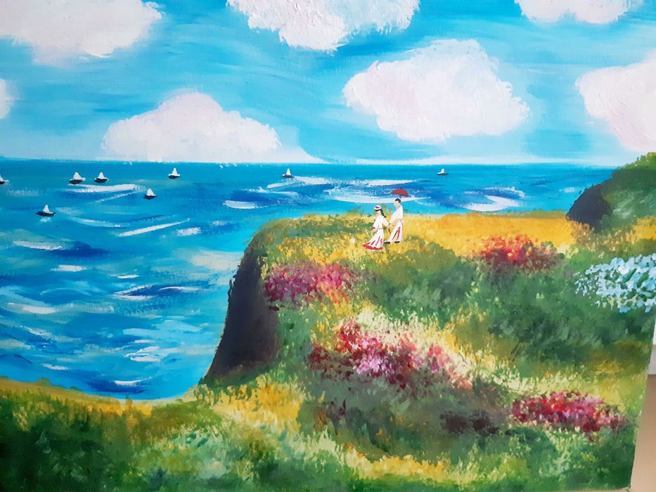 Ръчно рисувана картина „Морски бряг“