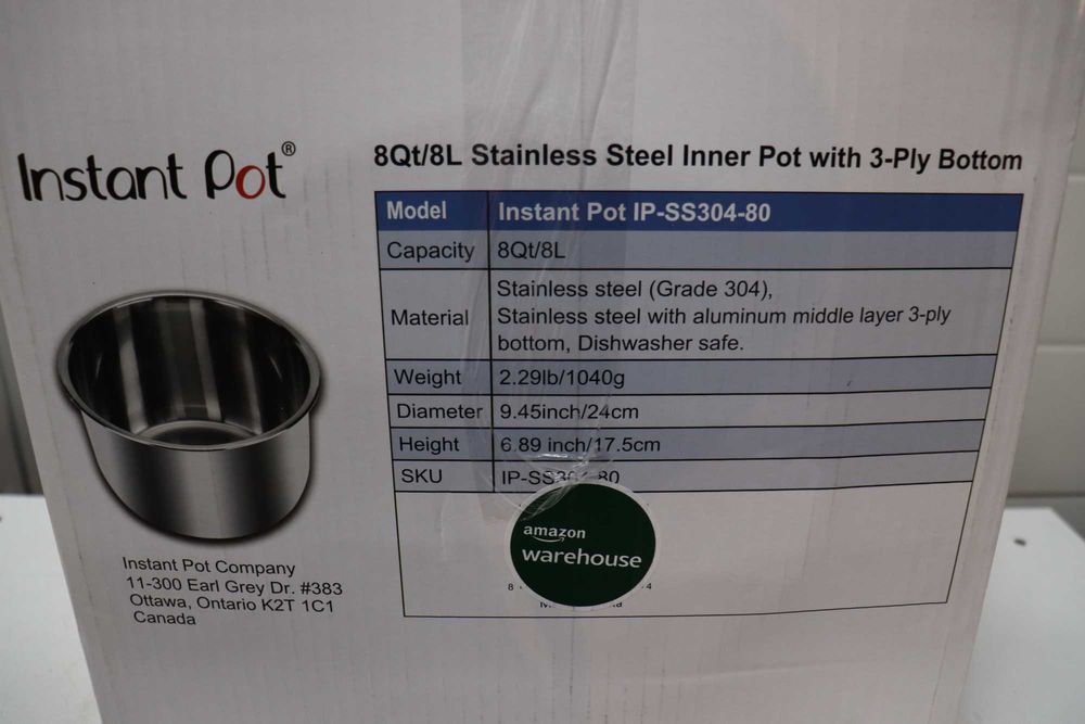 Instant Pot Вътрешна тенджера за готвене от неръждаема стомана 8-Qt