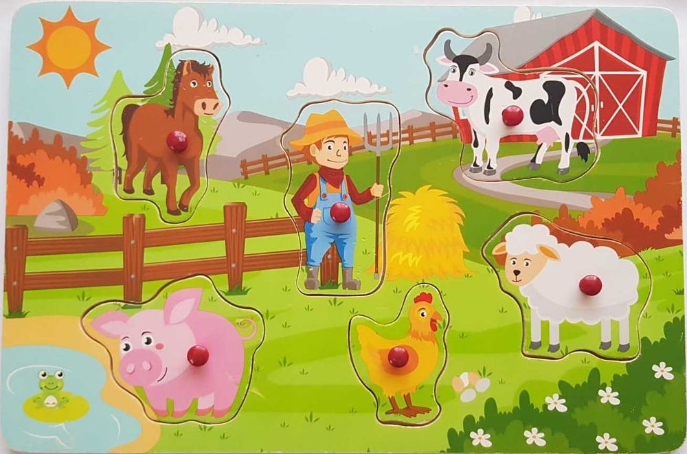 Puzzle incastru, piese din lemn – La Fermă (Animale domestice)