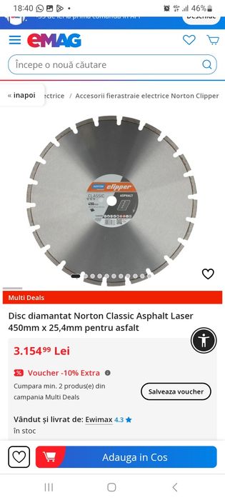 Disc de taiat beton \ asfalt / diamantat / Nou
