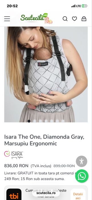 Isara The One Diamonda Grey marsupiu ergonomic