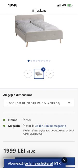 Vând pat din material textil, nou