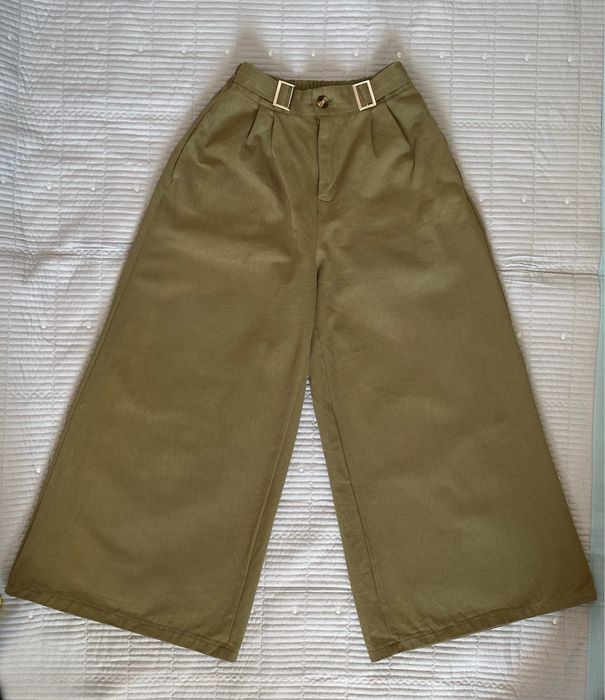 Брюки хаки на высокой посадке