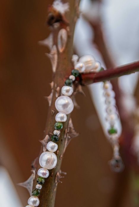 Bratara de Perle Naturale cu detalii de Argint 925 si Petre de Diopsid