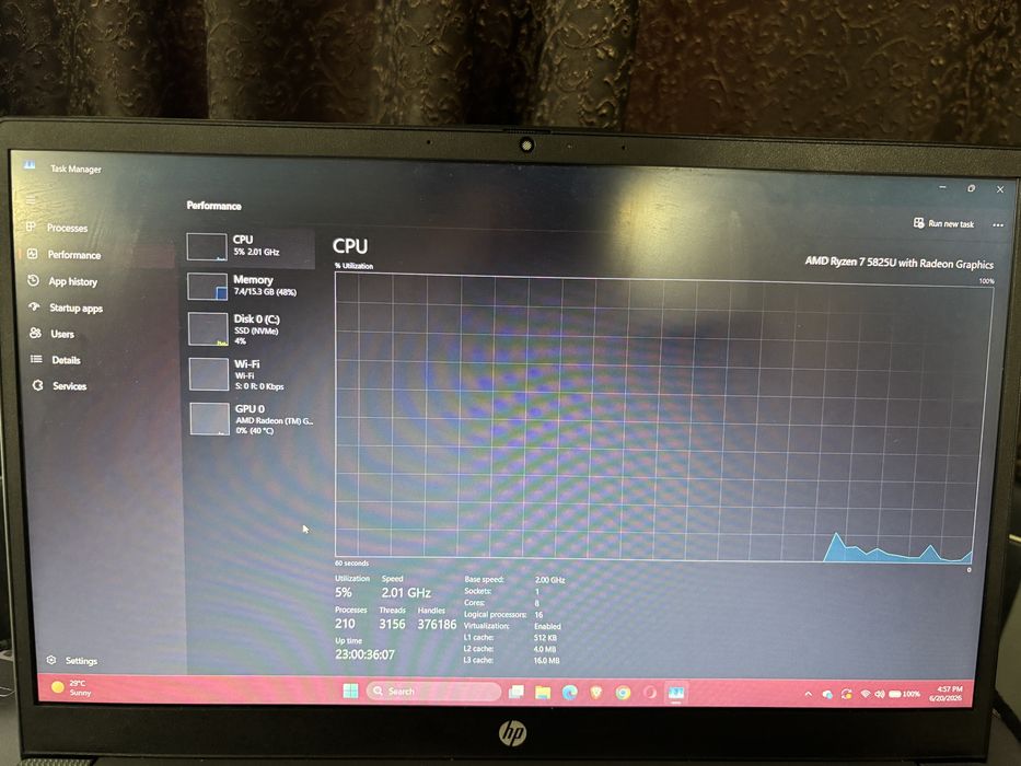 Laptop HP 15-fc0048nq, Ryzen 7 5825U, 16GB RAM, SSD 512GB – Ca nou