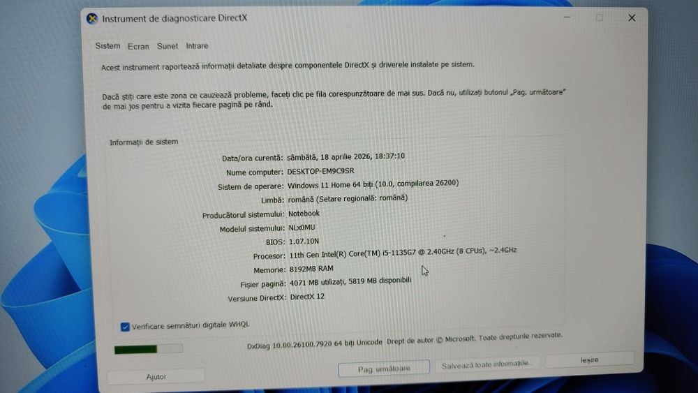 Laptop Clevo/ i5 gen 11 / 8 GB RAM / ssd 128 GB plus hdd 500 GB/