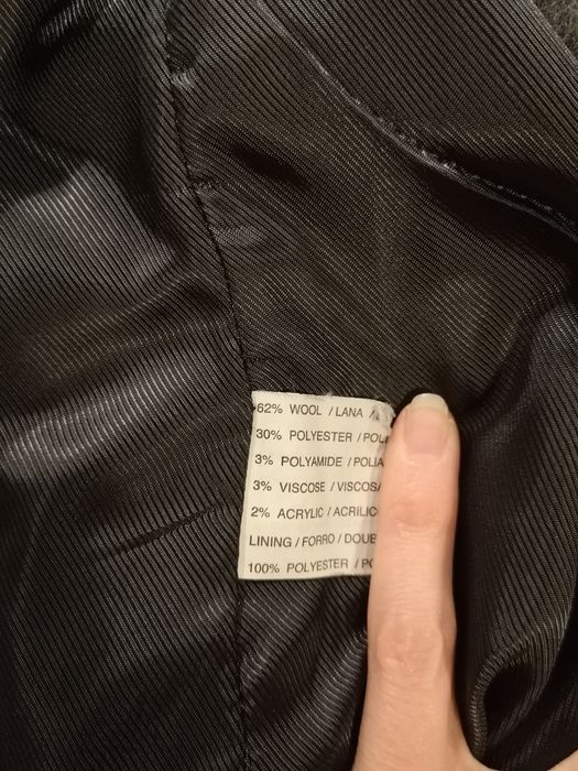 Palton Mango gri lână 62%, model drept, două rânduri nasturi, mărime M