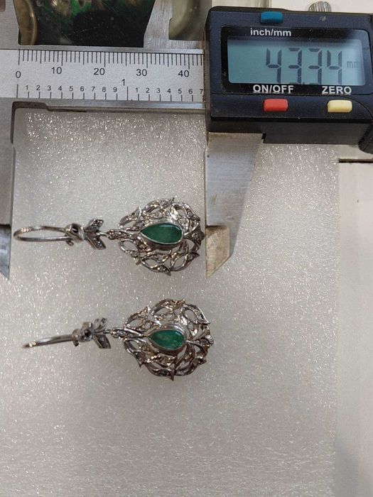 Стари дамски златни обеци с изумруд и диаманти;злато, златен ,златна