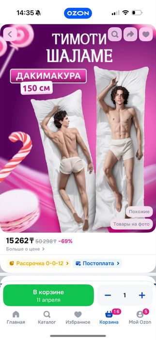 подушка с принтом Тимоти Шаламе