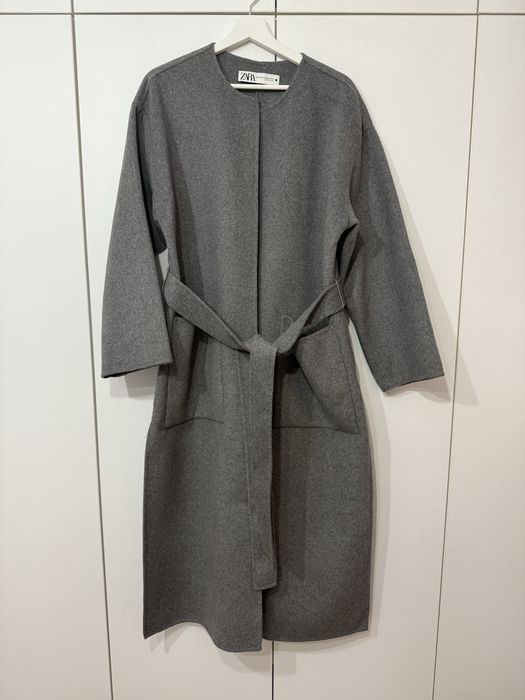 Дамско дълго сиво вълнено палто Zara