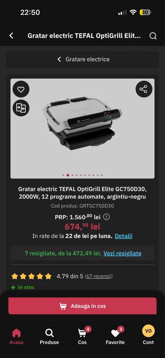 Gratar electric Tefal Optigrill Elite GC750D30