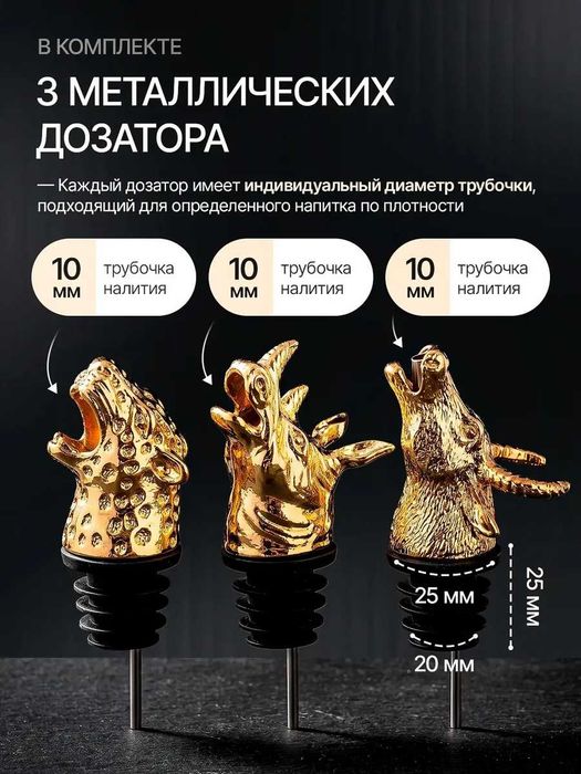 Подарочный набор насадок дозатор для бутылок, 3головы животных, гейзер