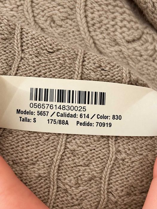 Cardigan Massimo Dutti damă din amestec de lână, bej, tricot torsadat cu guler șal, Mărimea S