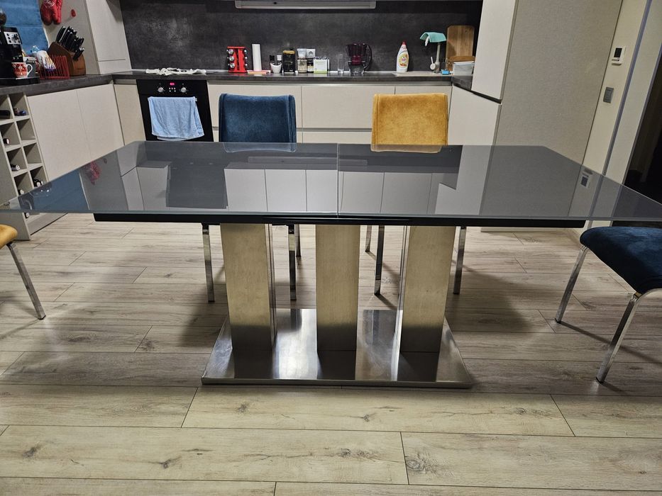 Masa de sticla gri 180x90 cu  mecanism extindere 220x90