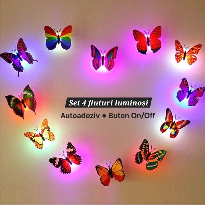 Set decorativ Fluturi: luminoși/simpli. Diferite modele. Stickere.