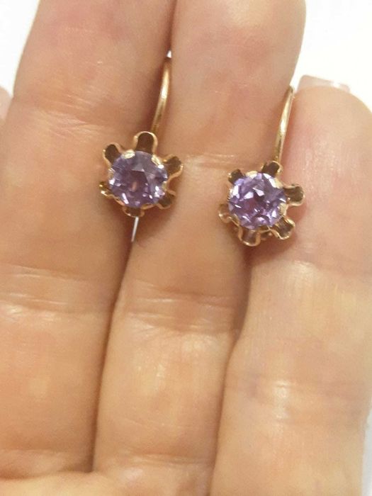 Серьги и кольцо с александритами. 583 проба.