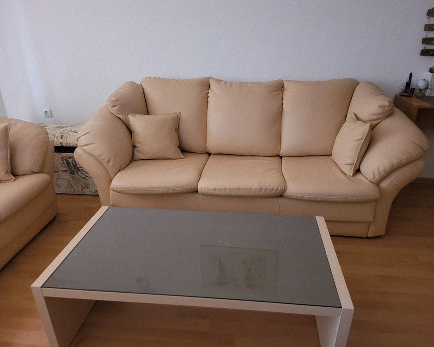 Кожен диван  комплект сет