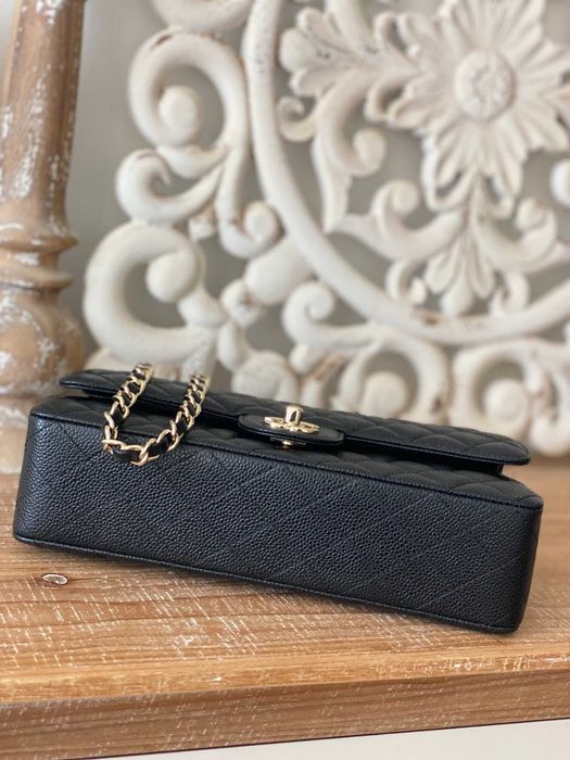 Geanta Chanel Classic 25cm, piele caviar, gold, tip Premium