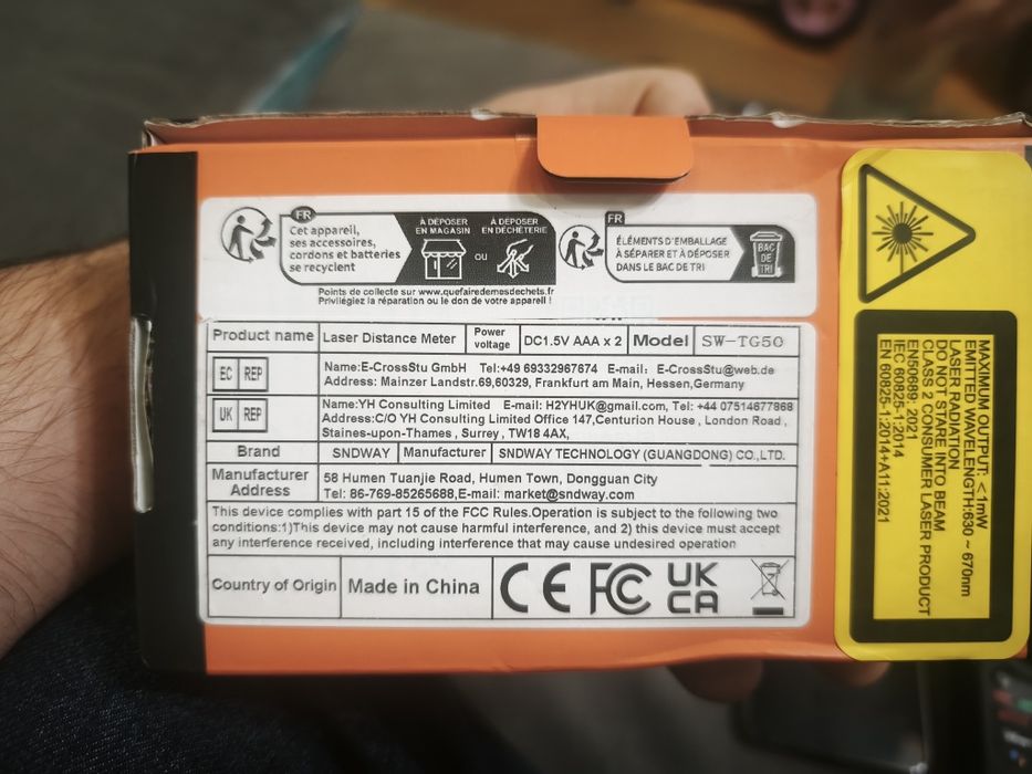 Лазерна рулетка SNDWAY модел SW-TG50