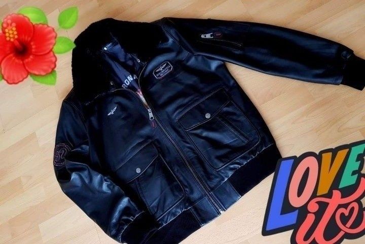Geaca piele 100% naturala Aeronautica Militare/tip aviator,guler detas
