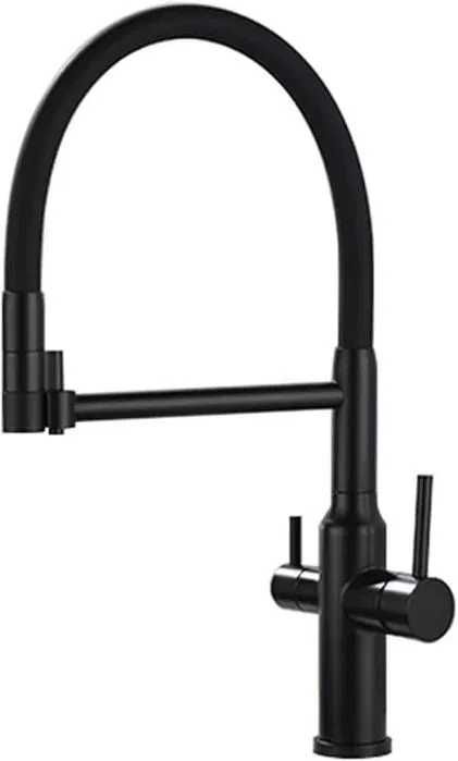 Baterie bucătărie neagră cu furtun extensibil, design modern