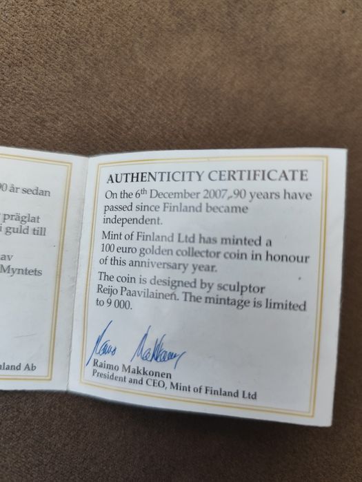 100 златни евро Финландия(Suomi)