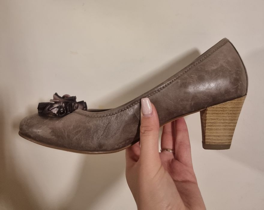 Кафеви токчета, естествена кожа Tamaris 40 номер