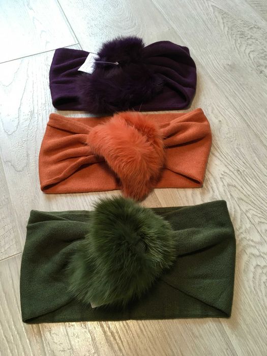 Лента за глава 3 цвята с естествен косъм заек