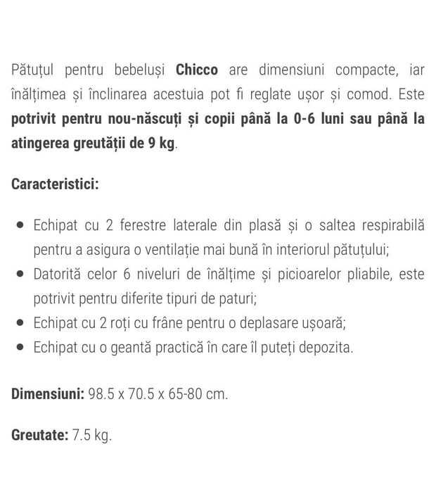 Patut co-sleeper Chicco - Next to me pentru 0-6 luni