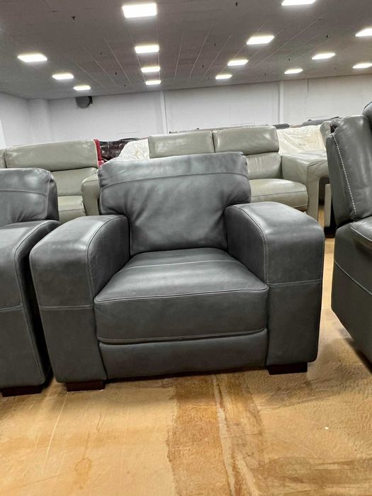 ПРОМОЦИЯ!!! Сив кожен диван тройка и фотьойл - естествена кожа