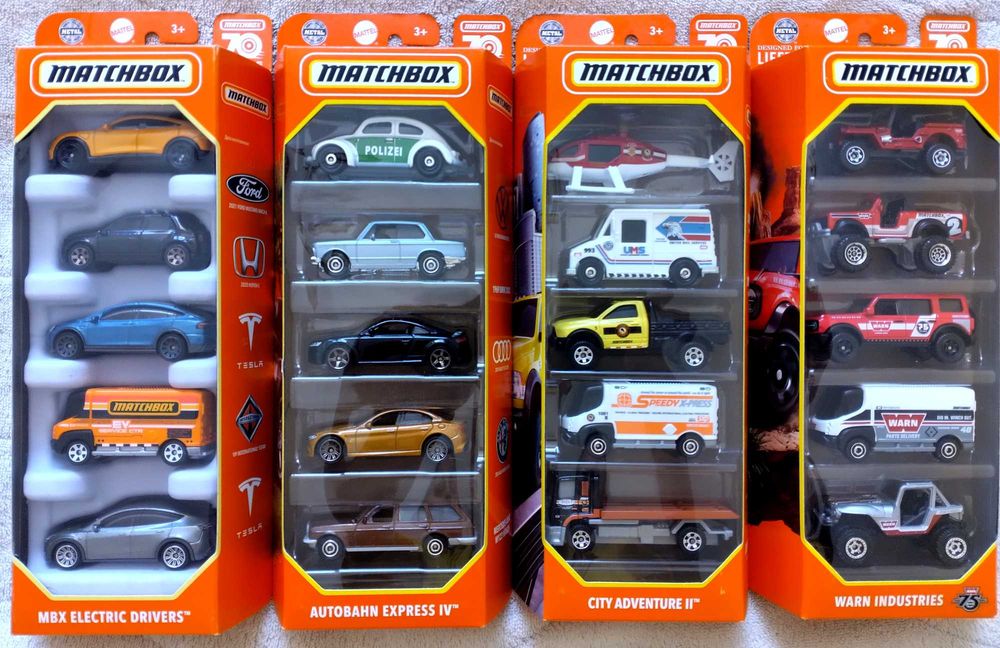 Matchbox 5 pack метални колички от 2016, 2017, 2020 и 2023 г.