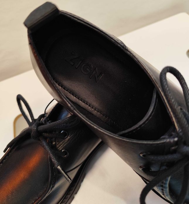 Pantofi derby 41 split toe ZIGN NOI piele naturala moale negru