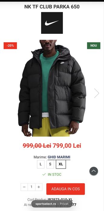 Geaca Parka Nike originala noua puf si pene
