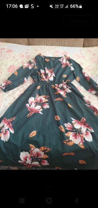 Rochie lunga verde cu imprimeu floral