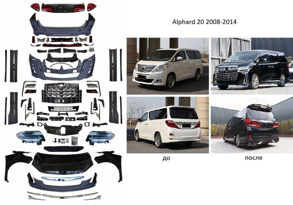 Переделки апгрейд Toyota Alphard с 2002 до 2025 бампера, крылья, капот