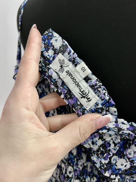 Bluza maiou top cu flori din voal albastru alb