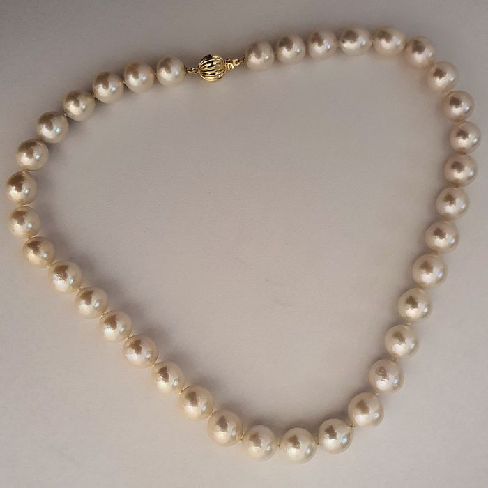 superb colier perle naturale edison 12mm si aur 14k