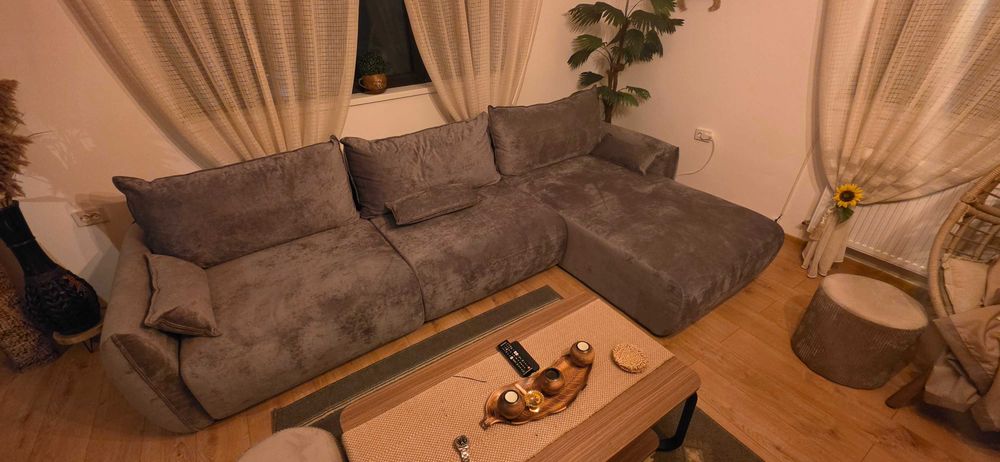 Coltar living extensibil pe stanga / dreapta, 5 locuri, Tokyo, gri inchis, 338 x 190 x 87 cm, 3C