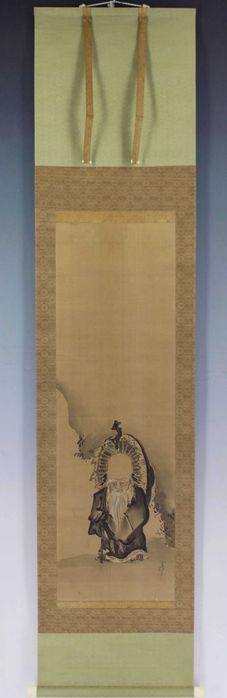 Уникален музеен японски скрол (Какемоно) – Майстор Кано Цуненобу (1636–1713) | Епоха Едо (XVIII в.) | Монументална рамка 198х58 см