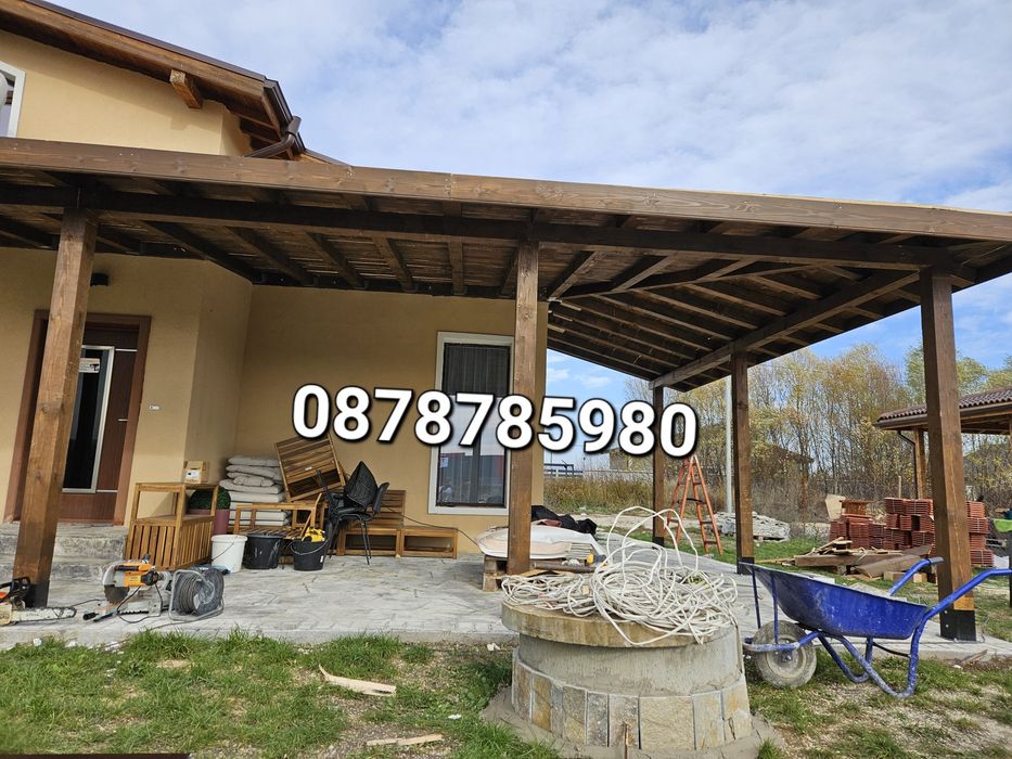 Дървени навеси беседки бараки навеси тераси