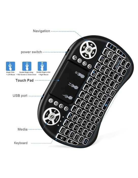 Безжична клавиатура MINI KEYBOARD backlit, Светеща, Тъчпад, Черен