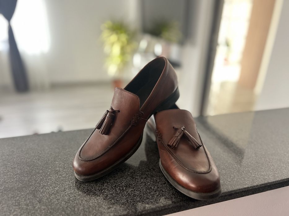 Pantofi maro din piele fără șireturi