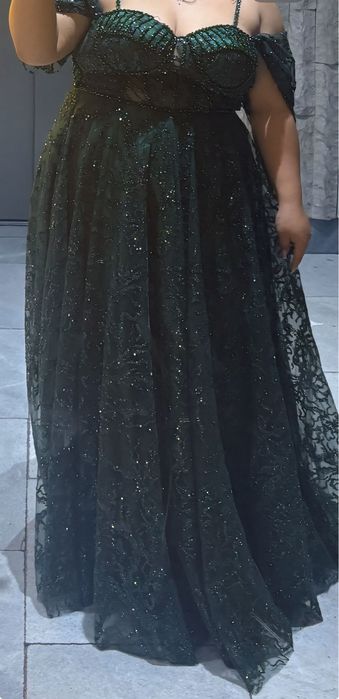 Официална бална маслено  зелена рокля