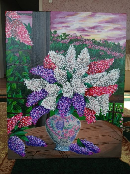Картина сирень,40×50 ручная работа ,акрил ,холст на подрамнике