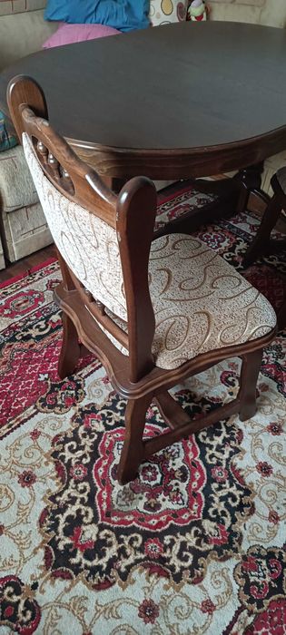 Masa Lemn Masiv, culoare stejar + 6 scaune tapitate