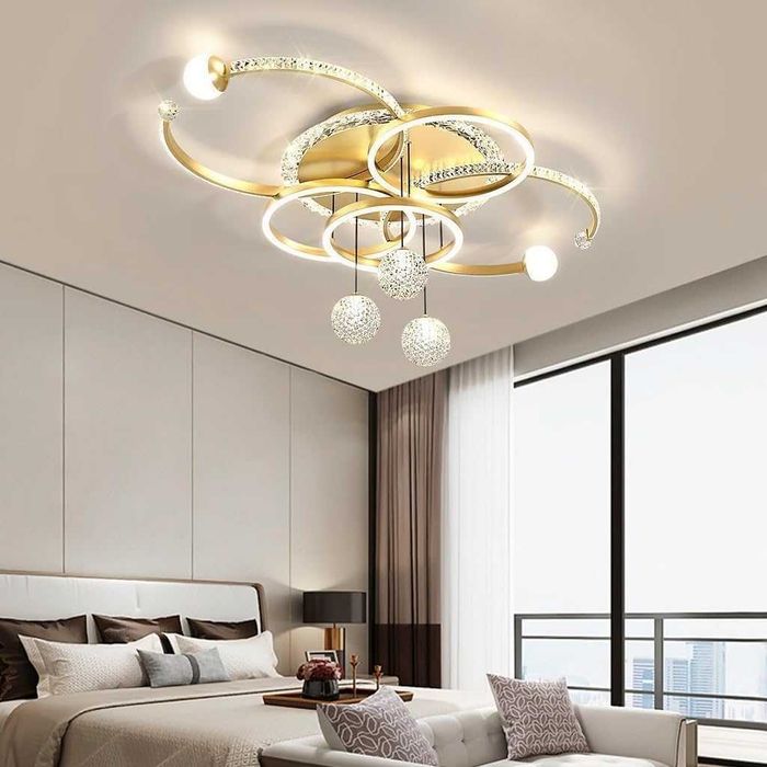 Модерна ЛЕД LED кристална таванна лампа, кръгла дистанционно димируема