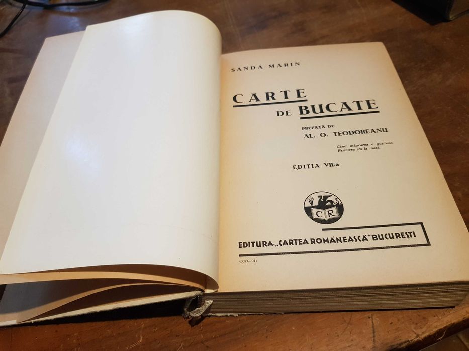 Sanda Marin - Carte de bucate ED. VII 1941 Prefata Al. O. Teodoreanu