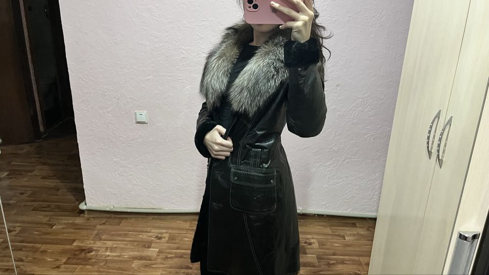 Кожаная дубленка с натуральном мехом